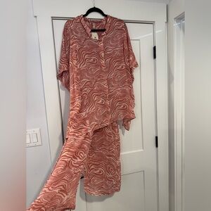 Free People Coral and White Patterned Pantsuit